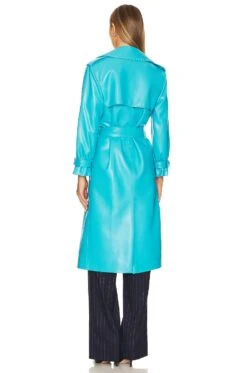 Alice + Olivia Nevada Faux Leather Midi Trench Coat Ocean Floor -Alice + Olivia Shop ALI WO205 V4