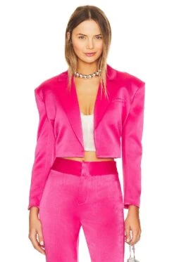Alice + Olivia Shan Boxy Oversized Cropped Blazer Candy