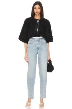 Alice + Olivia Loree Ruffle Tie Front Crop Jacket Black -Alice + Olivia Shop ALI WO212 V4