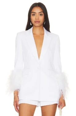 Alice + Olivia Yona Boxy Feather Blazer White