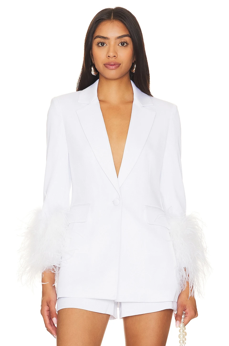 Alice + Olivia Yona Boxy Feather Blazer White 1 Alice + Olivia Yona Boxy Feather Blazer White