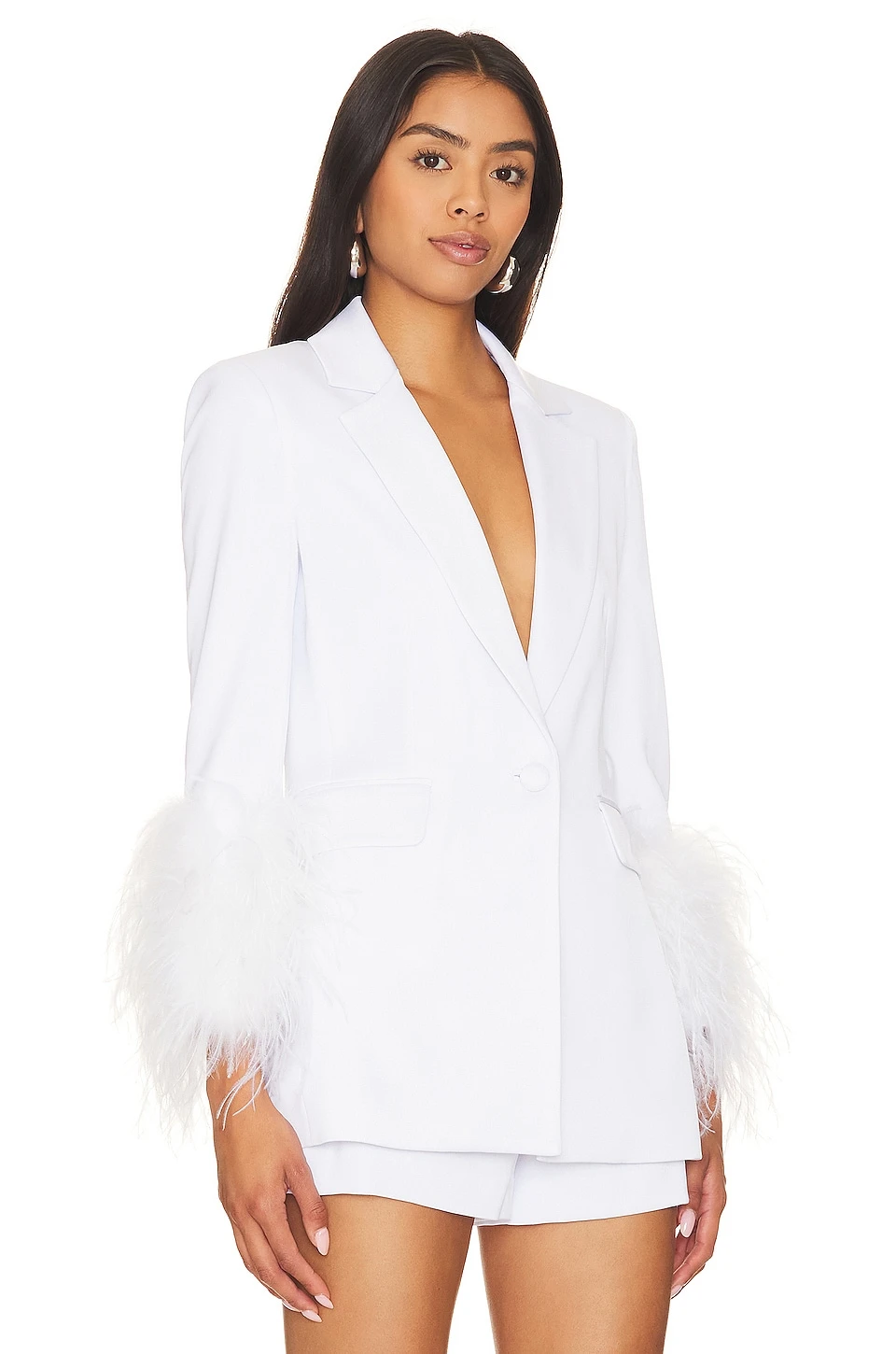Alice + Olivia Yona Boxy Feather Blazer White 2 Alice + Olivia Yona Boxy Feather Blazer White - Image 2