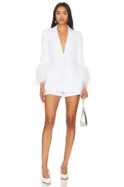 Alice + Olivia Yona Boxy Feather Blazer White 7 Alice + Olivia Yona Boxy Feather Blazer White -Alice + Olivia Shop ALI WO216 V4