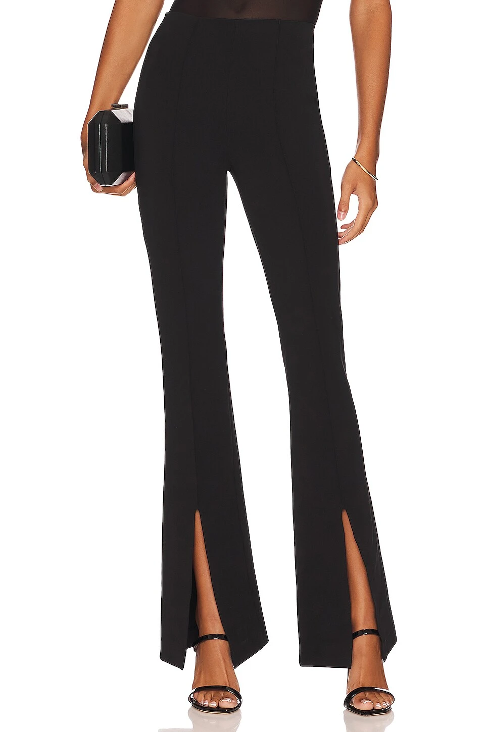 Alice + Olivia Emiko Super Skinny Slit High Waist Pant Black 1 Alice + Olivia Emiko Super Skinny Slit High Waist Pant Black