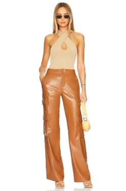 Alice + Olivia Hayes Faux Leather Wide Leg Pant Camel -Alice + Olivia Shop ALI WP139 V4