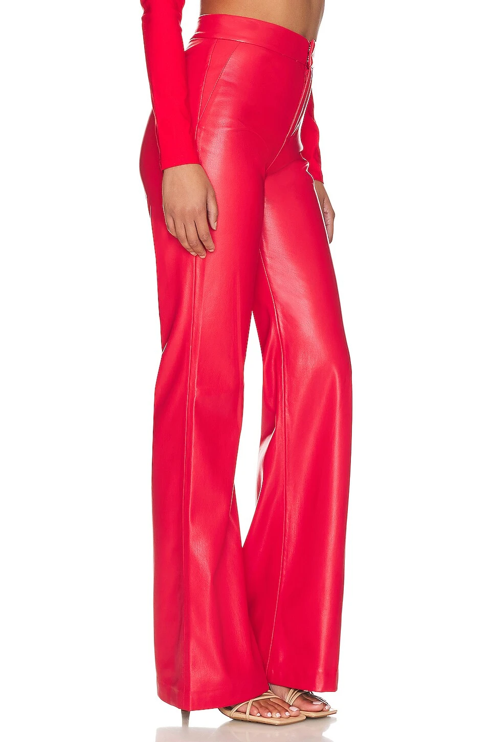 Alice + Olivia Deanna Faux Leather Pant Bright Poppy 2 Alice + Olivia Deanna Faux Leather Pant Bright Poppy - Image 2