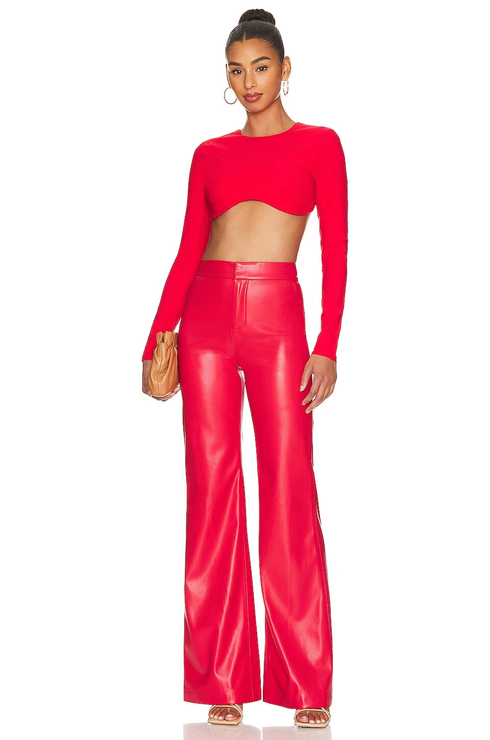Alice + Olivia Deanna Faux Leather Pant Bright Poppy 4 Alice + Olivia Deanna Faux Leather Pant Bright Poppy - Image 4