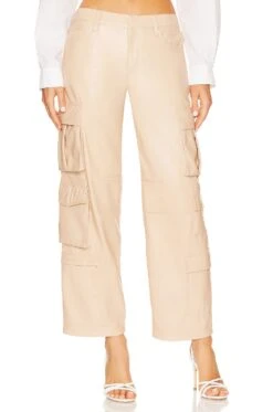 Alice + Olivia Luis Faux Leather Cargo Pant Almond