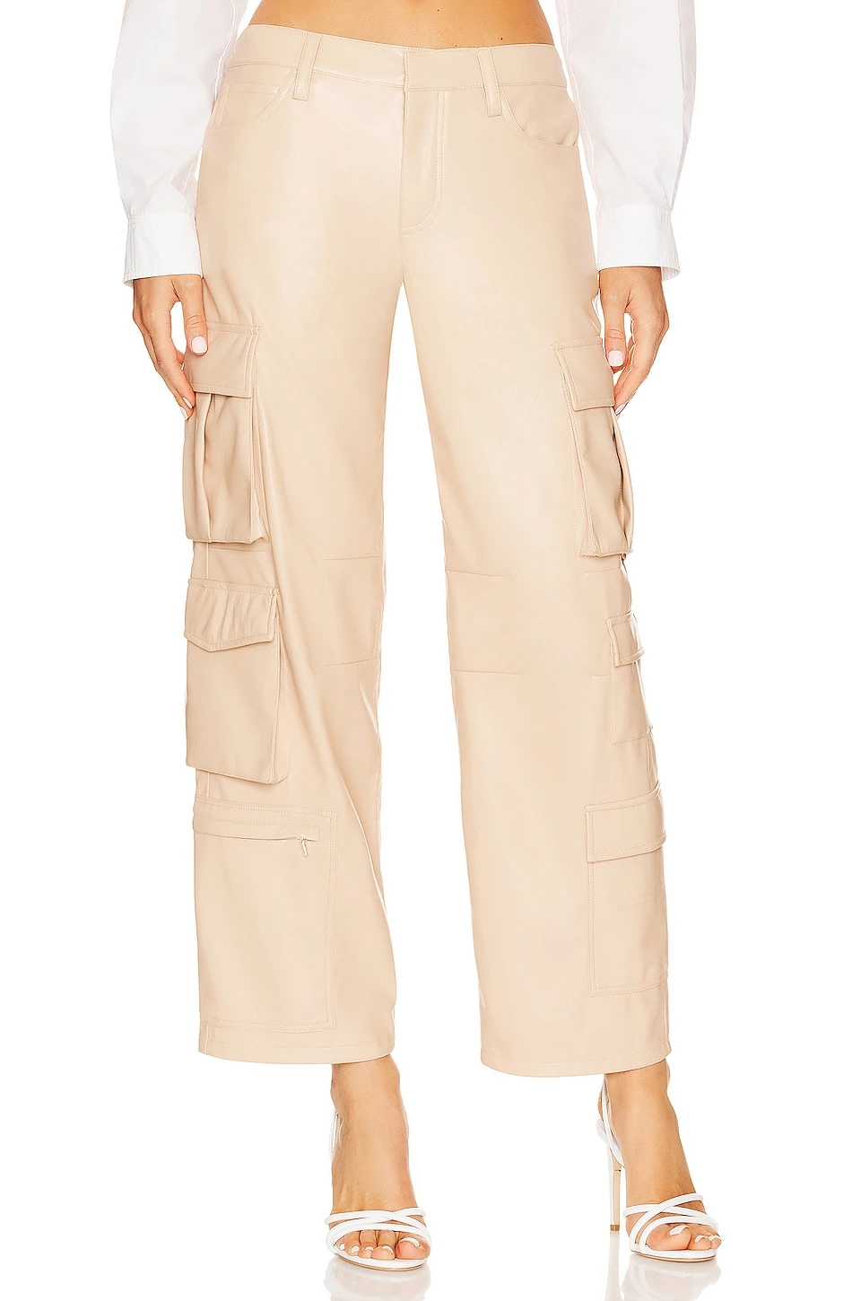 Alice + Olivia Luis Faux Leather Cargo Pant Almond 1 Alice + Olivia Luis Faux Leather Cargo Pant Almond