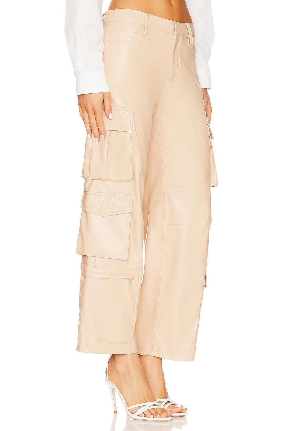 Alice + Olivia Luis Faux Leather Cargo Pant Almond 2 Alice + Olivia Luis Faux Leather Cargo Pant Almond - Image 2