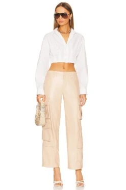 Alice + Olivia Luis Faux Leather Cargo Pant Almond 7 Alice + Olivia Luis Faux Leather Cargo Pant Almond -Alice + Olivia Shop ALI WP155 V4