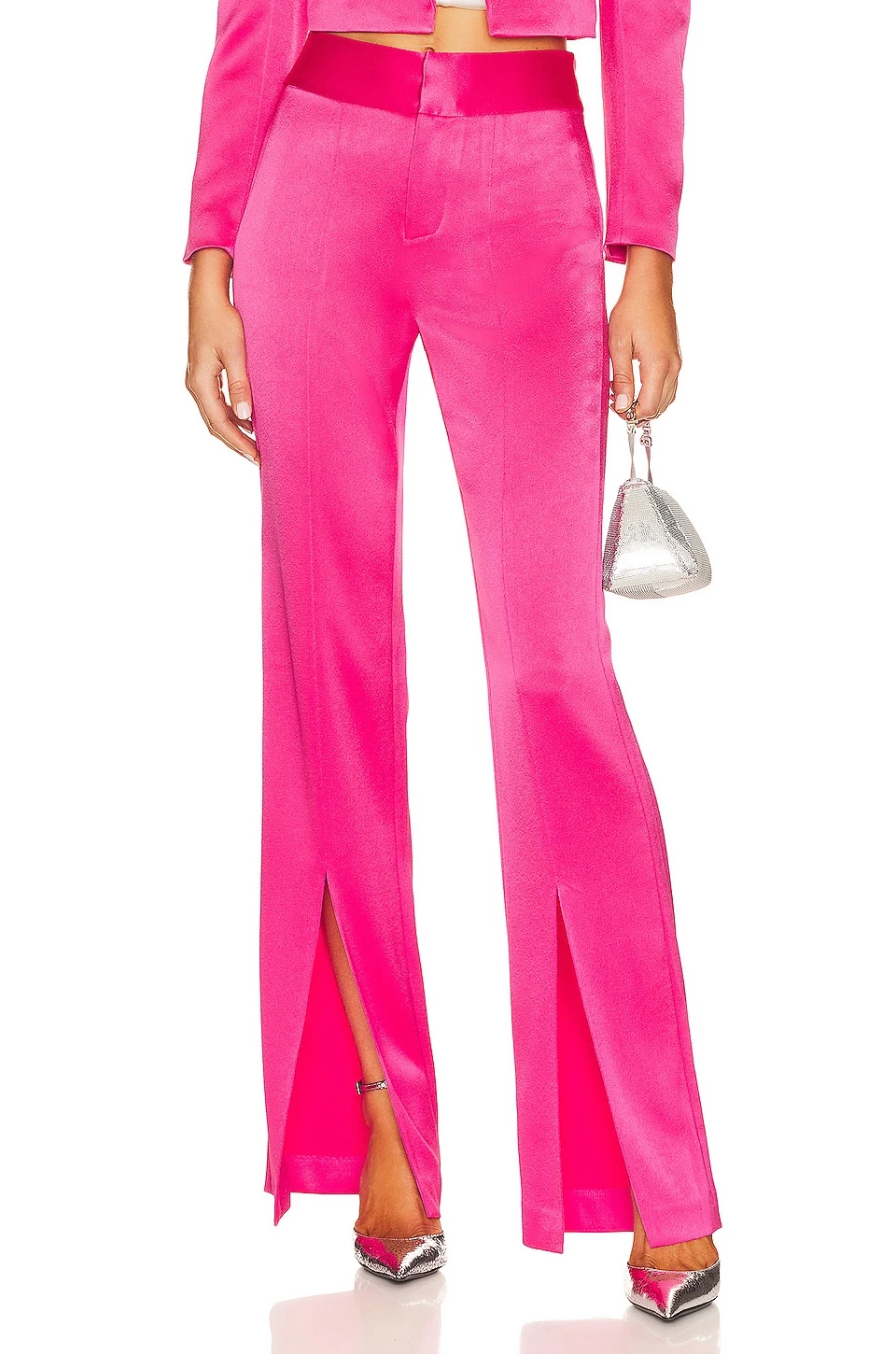 Alice + Olivia Jody High Waisted Front Slit Pant Candy 1 Alice + Olivia Jody High Waisted Front Slit Pant Candy