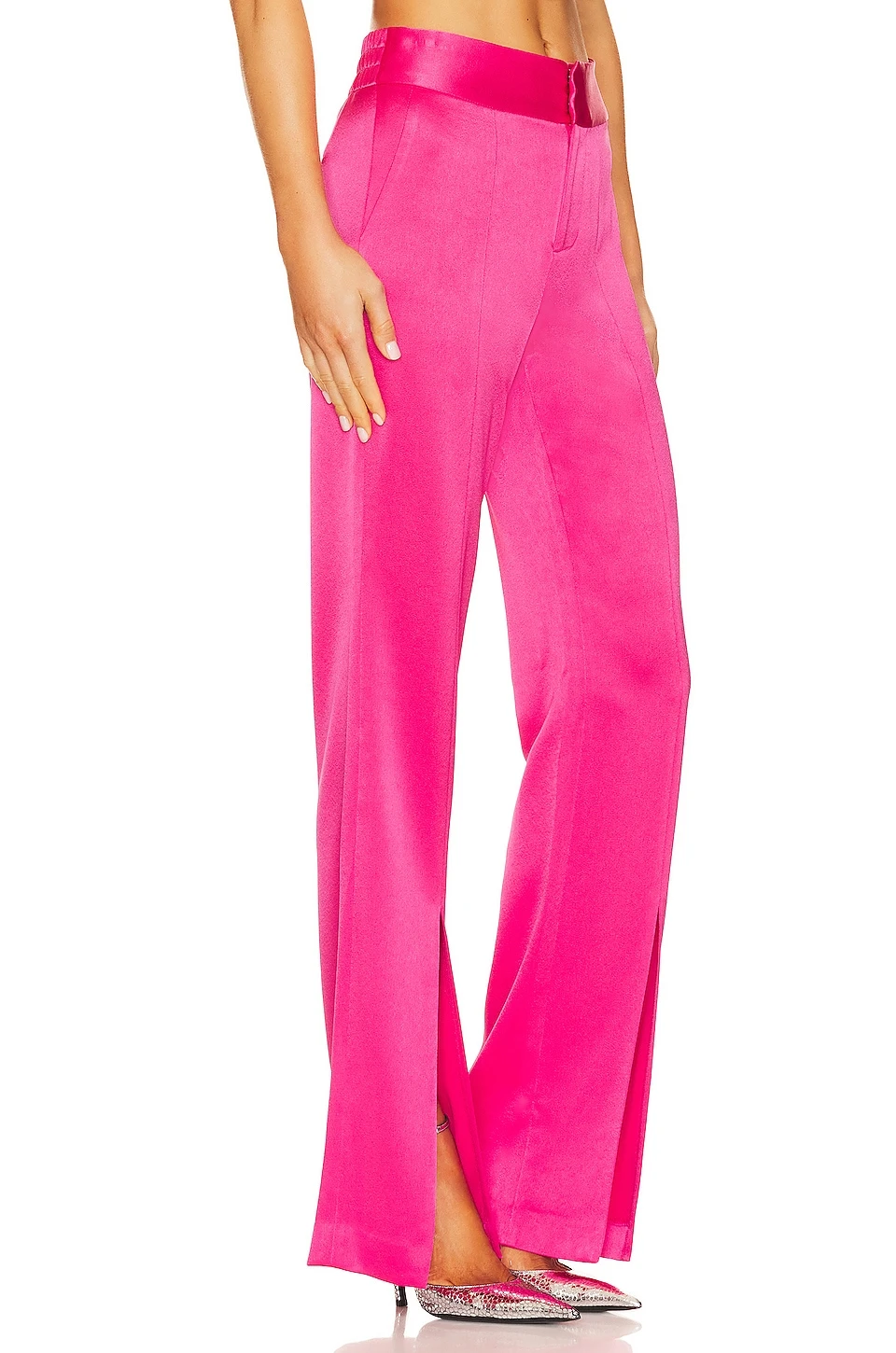 Alice + Olivia Jody High Waisted Front Slit Pant Candy 2 Alice + Olivia Jody High Waisted Front Slit Pant Candy - Image 2