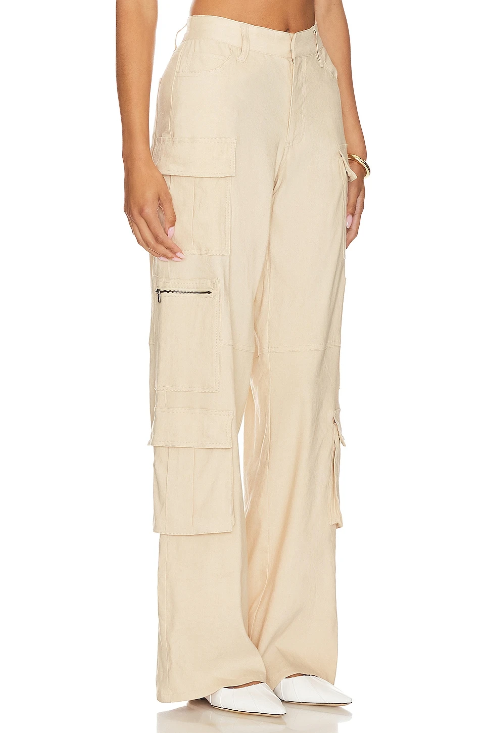 Alice + Olivia Rav Wide Leg Cargo Pant Natural 2 Alice + Olivia Rav Wide Leg Cargo Pant Natural - Image 2
