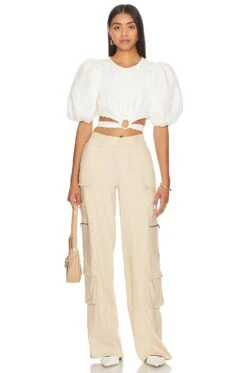 Alice + Olivia Rav Wide Leg Cargo Pant Natural 7 Alice + Olivia Rav Wide Leg Cargo Pant Natural -Alice + Olivia Shop ALI WP168 V4