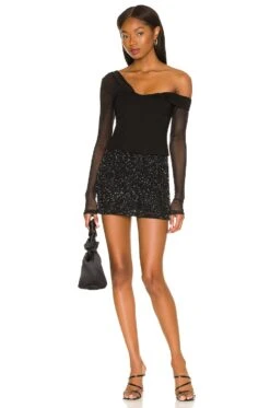 Alice + Olivia Ramos Sequin Fitted Mini Skirt Black -Alice + Olivia Shop ALI WQ206 V4
