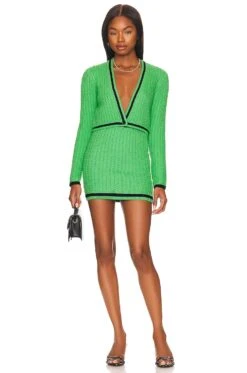 Alice + Olivia Ingrid Cable Mini Skirt Garden Green & Black 7 Alice + Olivia Ingrid Cable Mini Skirt Garden Green & Black -Alice + Olivia Shop ALI WQ234 V4