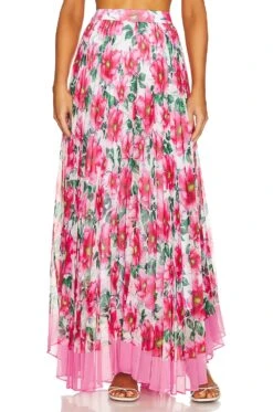 Alice + Olivia Katz Pleated Maxi Skirt High Tea Floral