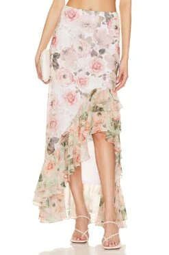 Alice + Olivia Braylee Asymmetrical Ruffle Slip Skirt Morningside Floral White