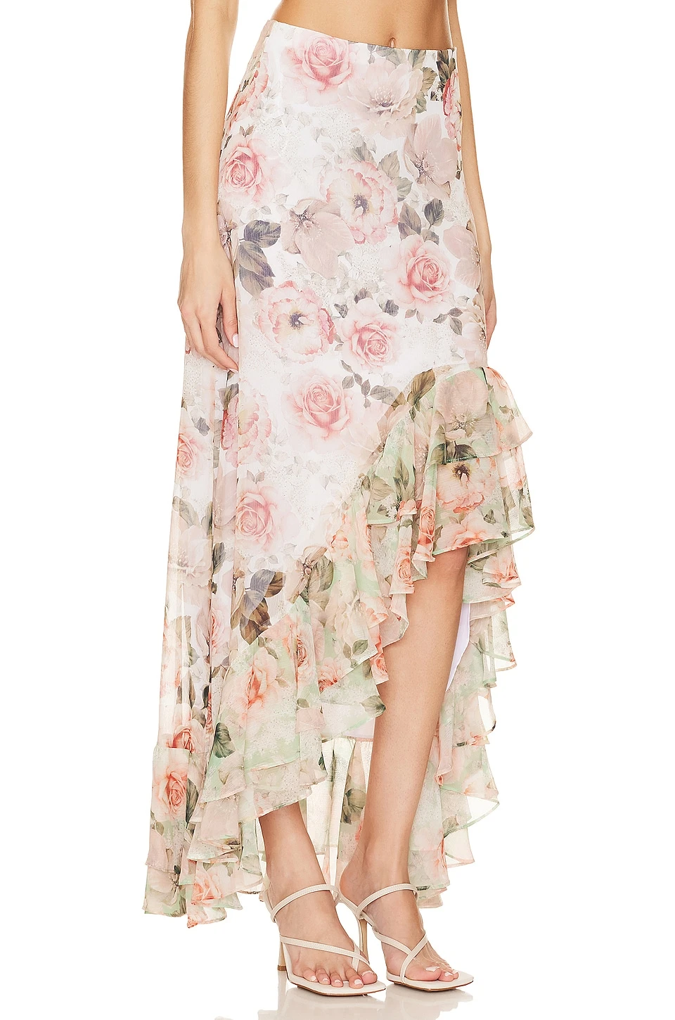 Alice + Olivia Braylee Asymmetrical Ruffle Slip Skirt Morningside Floral White 2 Alice + Olivia Braylee Asymmetrical Ruffle Slip Skirt Morningside Floral White - Image 2