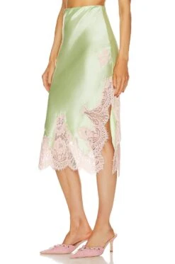 Alice + Olivia Tonia Lace Trim Mid Skirt Pistachio & Petal 7 Alice + Olivia Tonia Lace Trim Mid Skirt Pistachio & Petal -Alice + Olivia Shop ALI WQ258 V3
