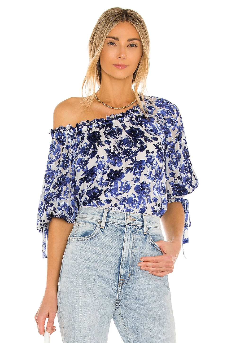 Alice + Olivia Alta Blouson Sleeve Peasant Top Forget Me Not Antique White 1 Alice + Olivia Alta Blouson Sleeve Peasant Top Forget Me Not Antique White