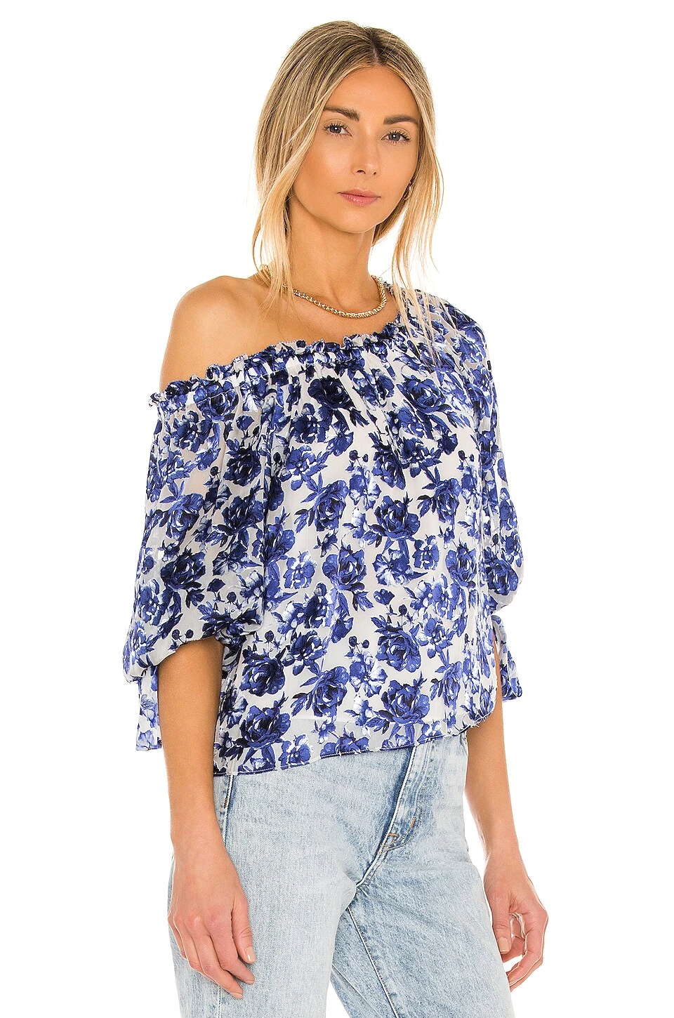 Alice + Olivia Alta Blouson Sleeve Peasant Top Forget Me Not Antique White 2 Alice + Olivia Alta Blouson Sleeve Peasant Top Forget Me Not Antique White - Image 2