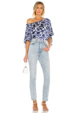 Alice + Olivia Alta Blouson Sleeve Peasant Top Forget Me Not Antique White 7 Alice + Olivia Alta Blouson Sleeve Peasant Top Forget Me Not Antique White -Alice + Olivia Shop ALI WS452 V4