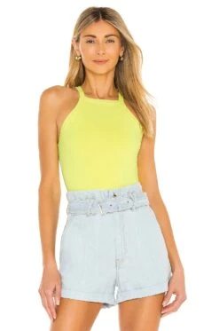Alice + Olivia Cabot Fitted Crop Tank Neon Keylime