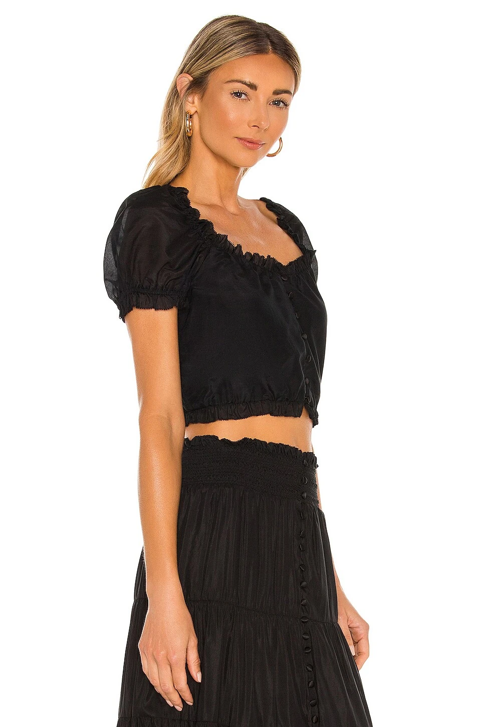 Alice + Olivia Peggy Button Down Crop Top Black 2 Alice + Olivia Peggy Button Down Crop Top Black - Image 2