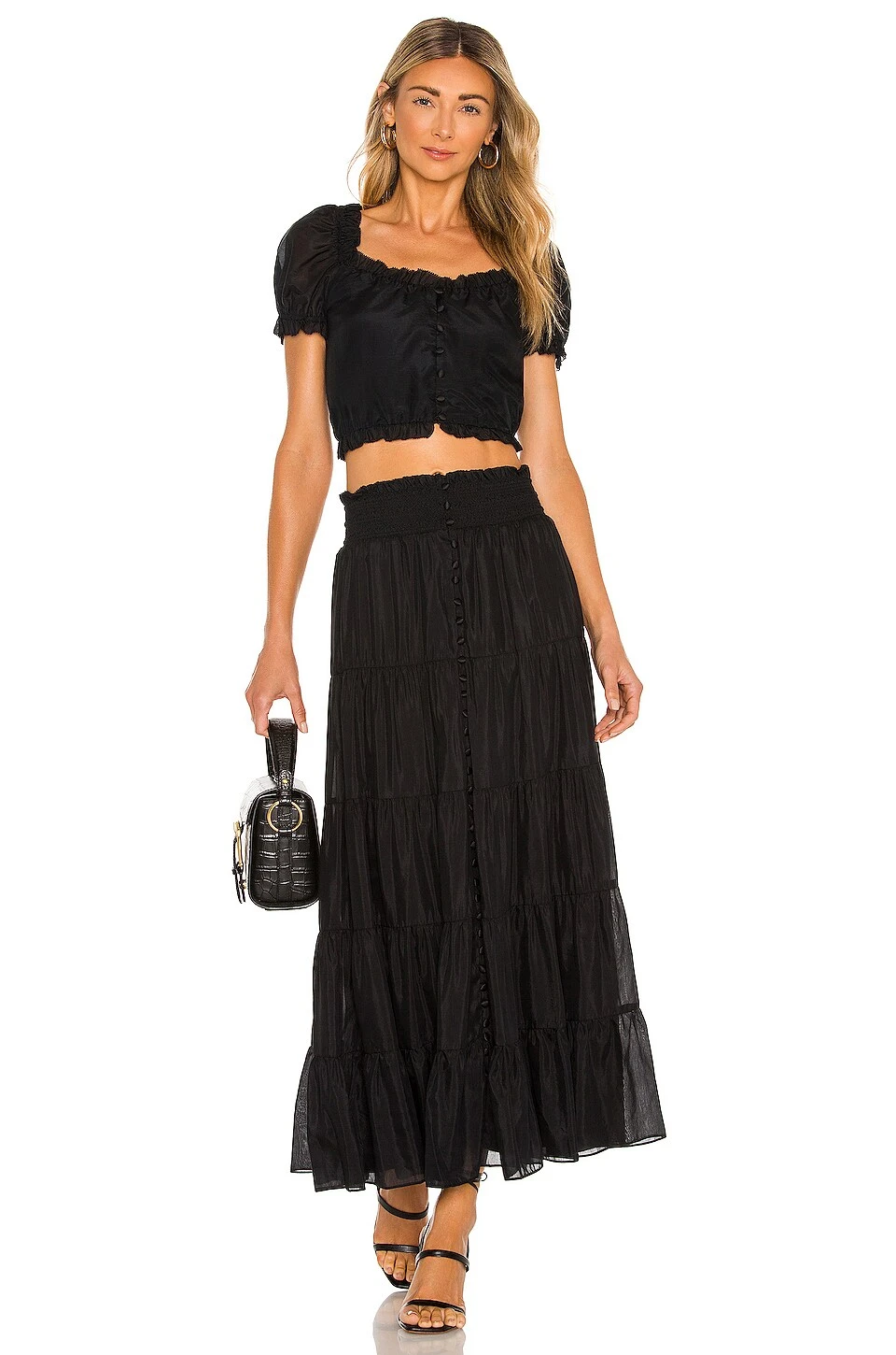 Alice + Olivia Peggy Button Down Crop Top Black 4 Alice + Olivia Peggy Button Down Crop Top Black - Image 4