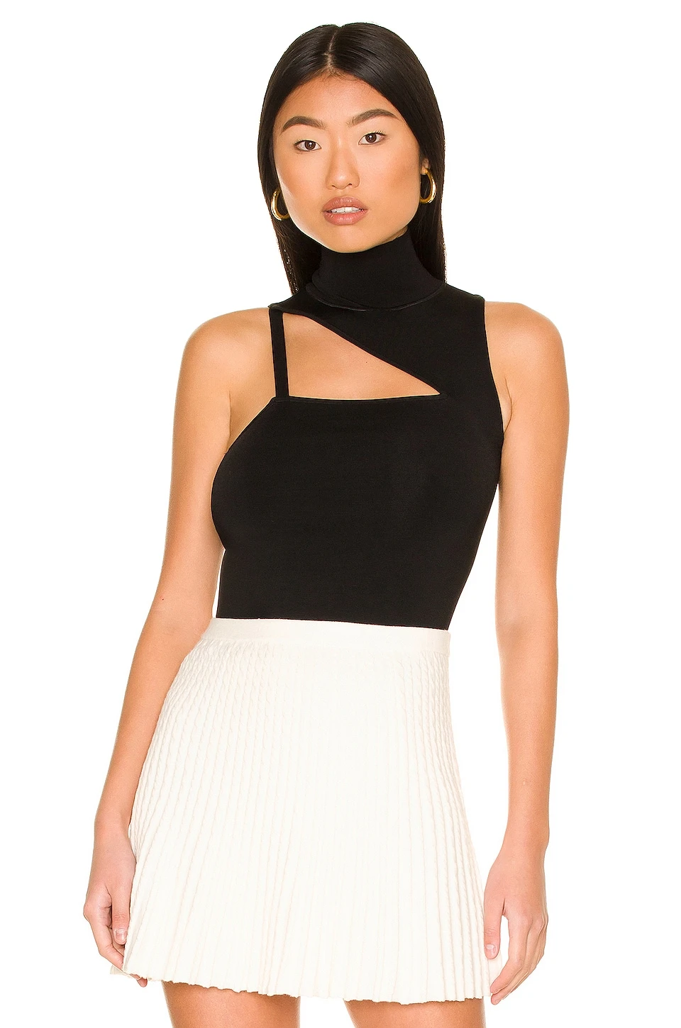 Alice + Olivia Wynn Cutout Asymmetrical Mock Neck Tank Black 1 Alice + Olivia Wynn Cutout Asymmetrical Mock Neck Tank Black