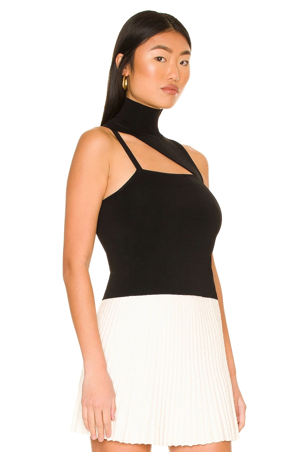 Alice + Olivia Wynn Cutout Asymmetrical Mock Neck Tank Black 2 Alice + Olivia Wynn Cutout Asymmetrical Mock Neck Tank Black - Image 2