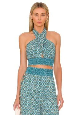 Alice + Olivia Lyndon Halter Top Washed Geo