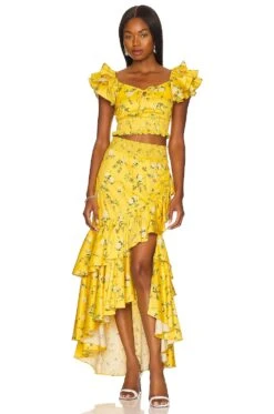 Alice + Olivia Shanae Ruffle Sleeve Tie Top Escape Ditsy Sunbeam -Alice + Olivia Shop ALI WS541 V4