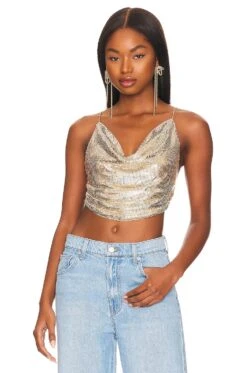 Alice + Olivia Sheena Chainmail Slip Tank Pale Gold