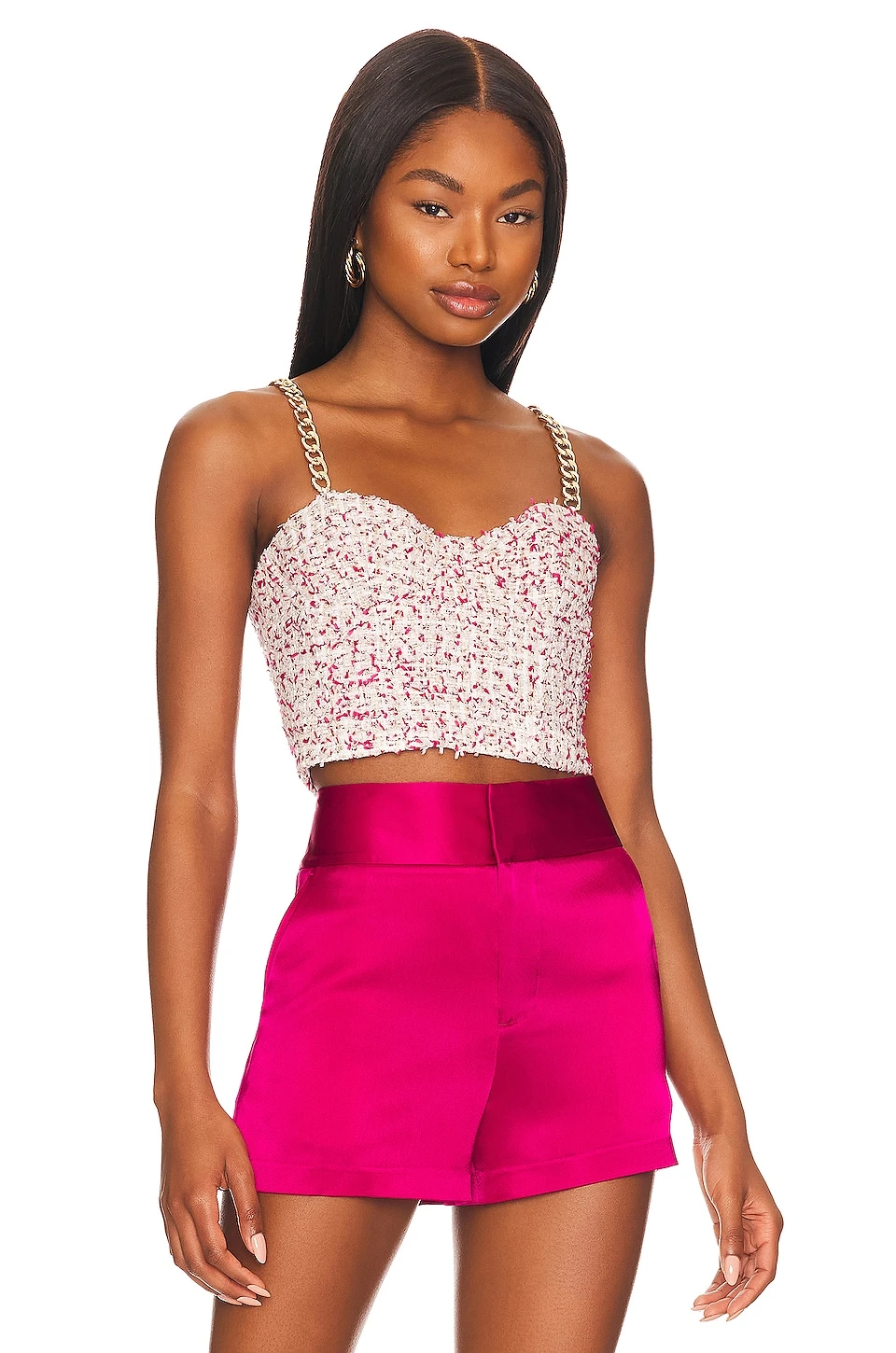 Alice + Olivia Cristi Bustier Crop Top Off White & Raspberry 1 Alice + Olivia Cristi Bustier Crop Top Off White & Raspberry