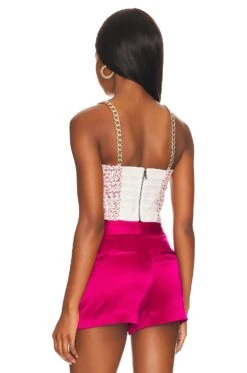 Alice + Olivia Cristi Bustier Crop Top Off White & Raspberry 6 Alice + Olivia Cristi Bustier Crop Top Off White & Raspberry -Alice + Olivia Shop ALI WS548 V3