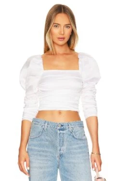Alice + Olivia Katrice Ruched Top Off White