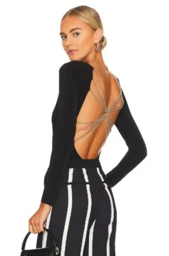 Alice + Olivia Marcella Chain Back Bodysuit Black