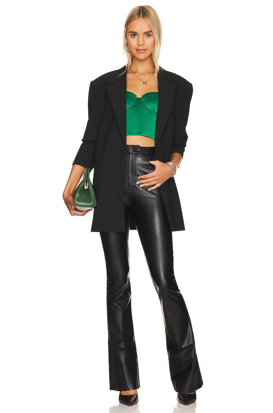 Alice + Olivia Jeanna Bustier Smocked Crop Top Emerald 4 Alice + Olivia Jeanna Bustier Smocked Crop Top Emerald - Image 4