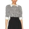 Alice + Olivia Melia Fitted Dart Button Up Top Joy Stripe