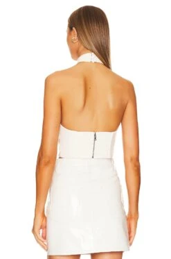 Alice + Olivia Sade Faux Leather Knot Halter Neck Crop Top Ecru -Alice + Olivia Shop ALI WS573 V3
