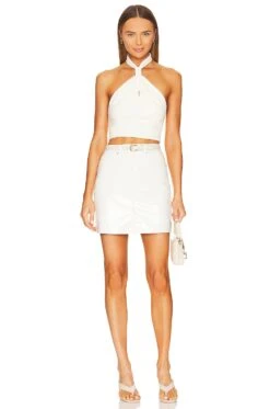 Alice + Olivia Sade Faux Leather Knot Halter Neck Crop Top Ecru -Alice + Olivia Shop ALI WS573 V4