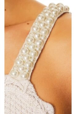 Alice + Olivia Sid Texture Tank With Pearls Sand Marl & Pearl -Alice + Olivia Shop ALI WS578 V5