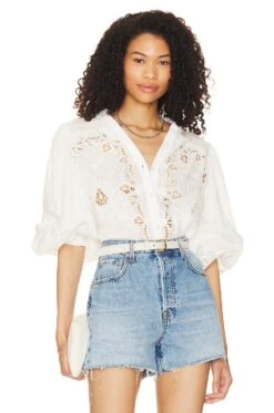 Alice + Olivia Venty Button Blouse White