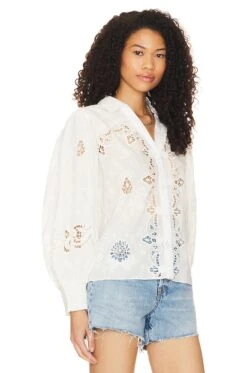 Alice + Olivia Venty Button Blouse White -Alice + Olivia Shop ALI WS587 V3