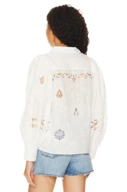 Alice + Olivia Venty Button Blouse White -Alice + Olivia Shop ALI WS587 V4