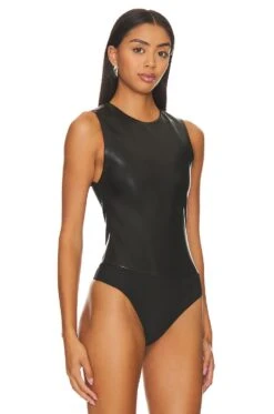 Alice + Olivia Clarinda Faux Leather Bodysuit Black -Alice + Olivia Shop ALI WS598 V3