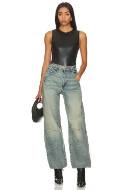 Alice + Olivia Clarinda Faux Leather Bodysuit Black -Alice + Olivia Shop ALI WS598 V5